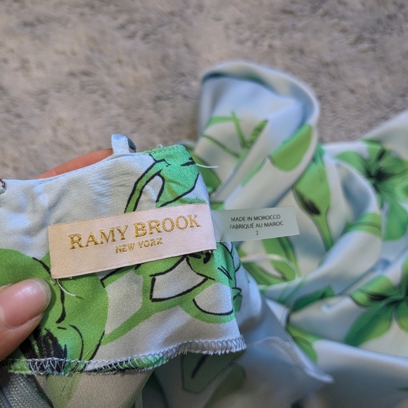 Ramy Brook Rowe Maxi Dress Floral Blue Green Satin V Neck Size 2 - Picture 5 of 7